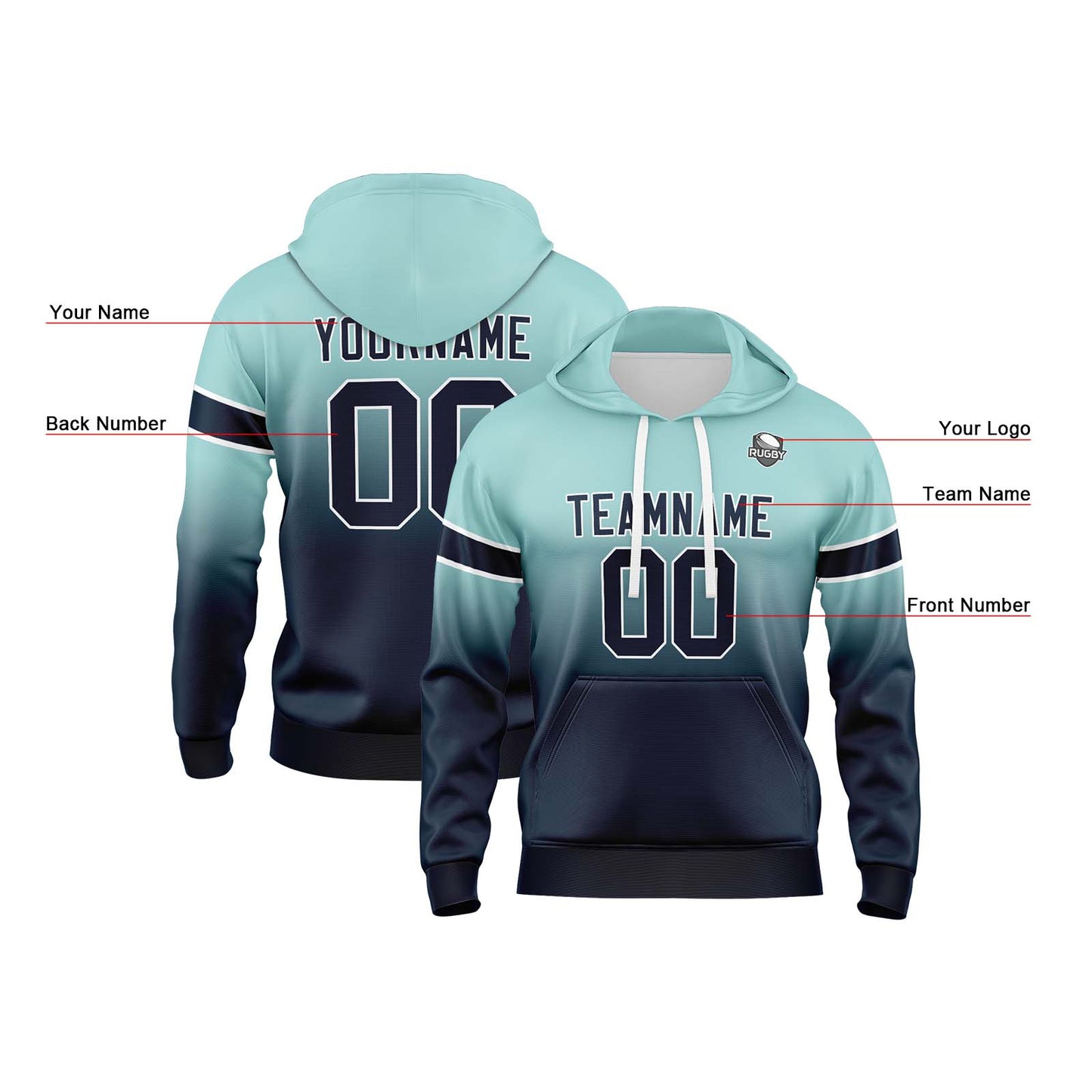 Custom Gradient Sweatshirt Hoodie For Man Woman Girl Boy Print Your Logo Name Number Light Teal&Navy