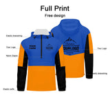 Custom Blue Orange Black Windproof Softshell  Hooded Jacket - Lightweight Full - Zip, Full Print Logos & Texts