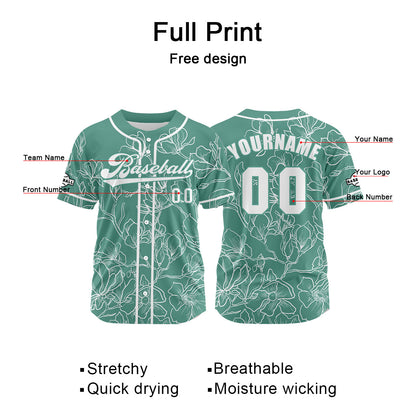 Custom Green Baseball Jersey Print Personalized Name, Number and Logo