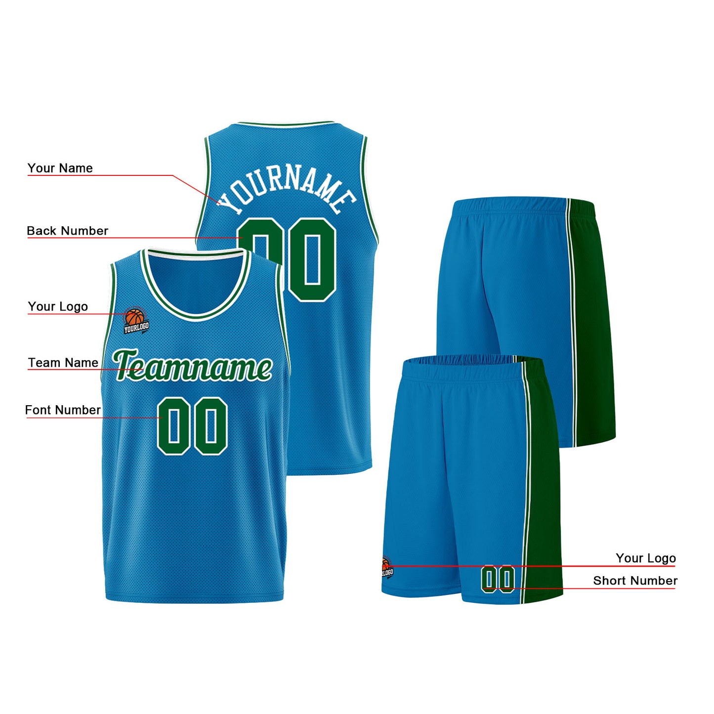 Custom Blue-Green Basketball Jersey for Men Women Adult Youth Stitched Name Number Logo