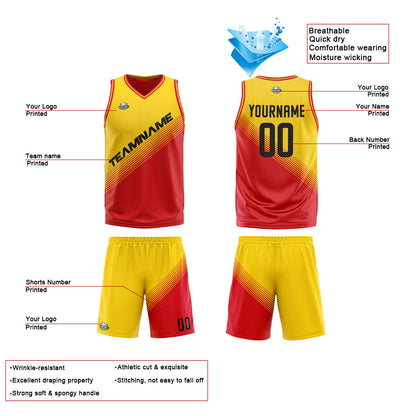 Custom Yellow Red Reversible Basketball Suit for Adults and Kids Personalized Jersey