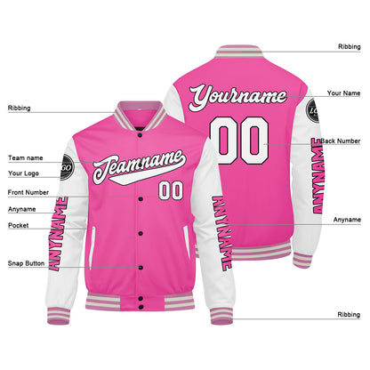 Custom Pink White Varsity Jackets for Men Women Youth Personalized Letterman Jackets