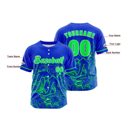 Custom Blue Green Button Down Baseball Jersey for Men Women Adult Youth Print Name Number Logo