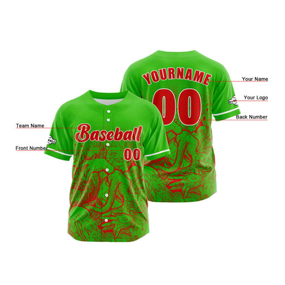 Custom Green Button Down Baseball Jersey for Men Women Adult Youth Print Name Number Logo