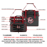Custom Gray Red Double Layer Insulated Cooler Bag - 600D Oxford Waterproof Picnic Tote for Camping, Hiking & BBQ - Large Capacity Thermal Lunch Bag