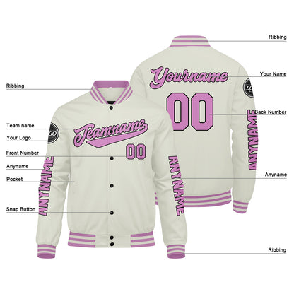 Custom Cream Pink Varsity Jackets for Men Women Youth Personalized Letterman Jackets