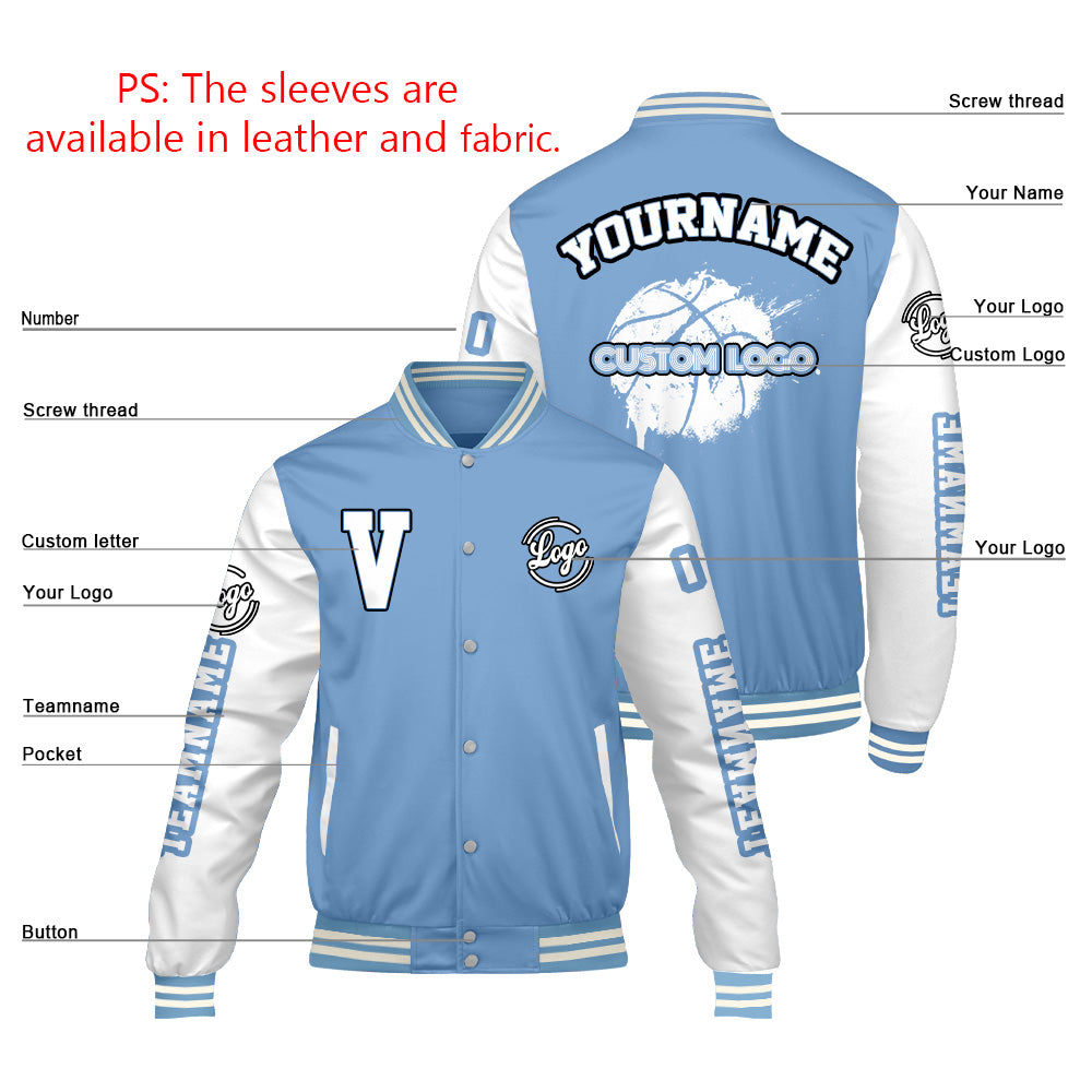 Custom Pale Blue White Varsity Jackets for Men Women Youth Personalized Letterman Jackets