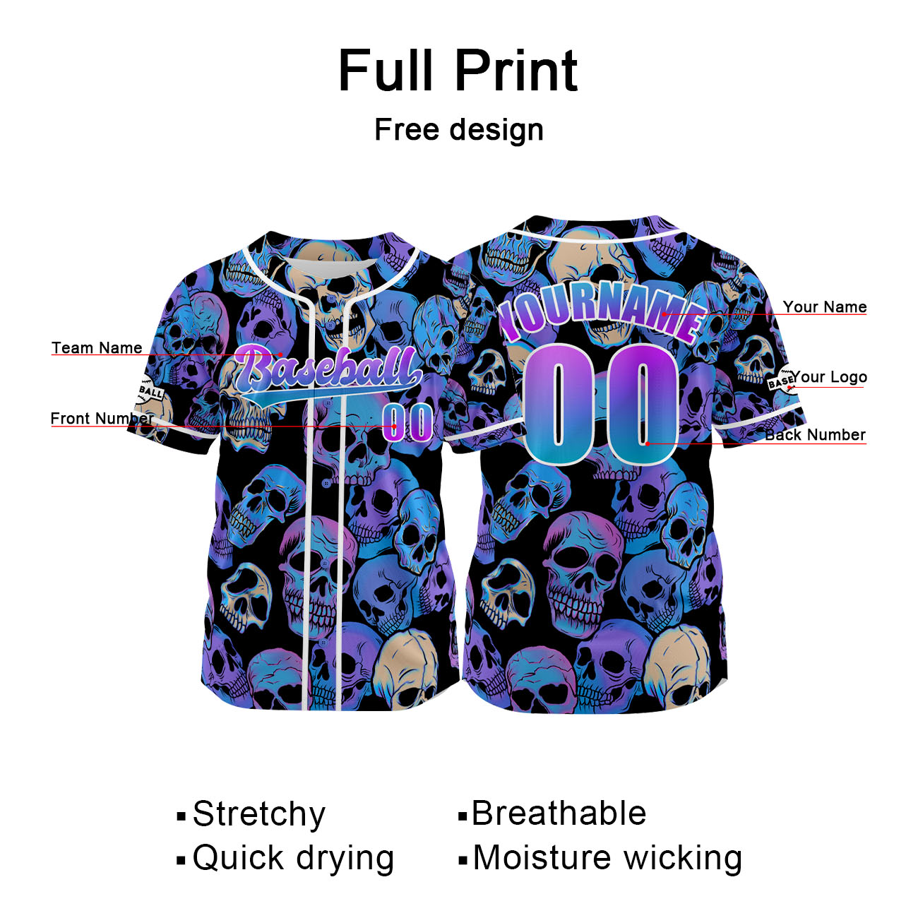 Custom Purple Baseball Jersey Print Personalized Name, Number and Logo