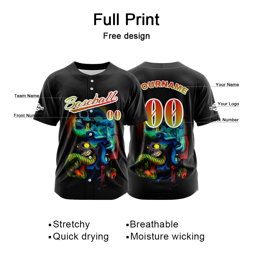 Custom Black Button Down Baseball Jersey for Men Women Adult Youth Print Name Number Logo