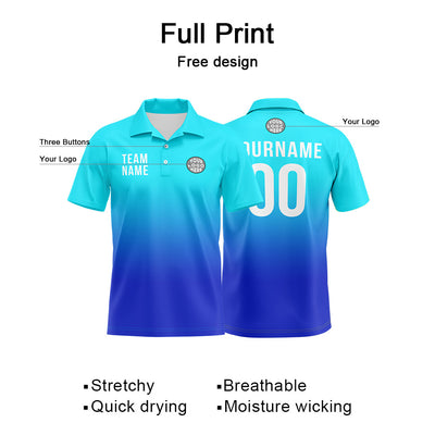 Custom Light Blue Blue Football Gradient Polo Shirts  Add Your Unique Logo/Name/Number