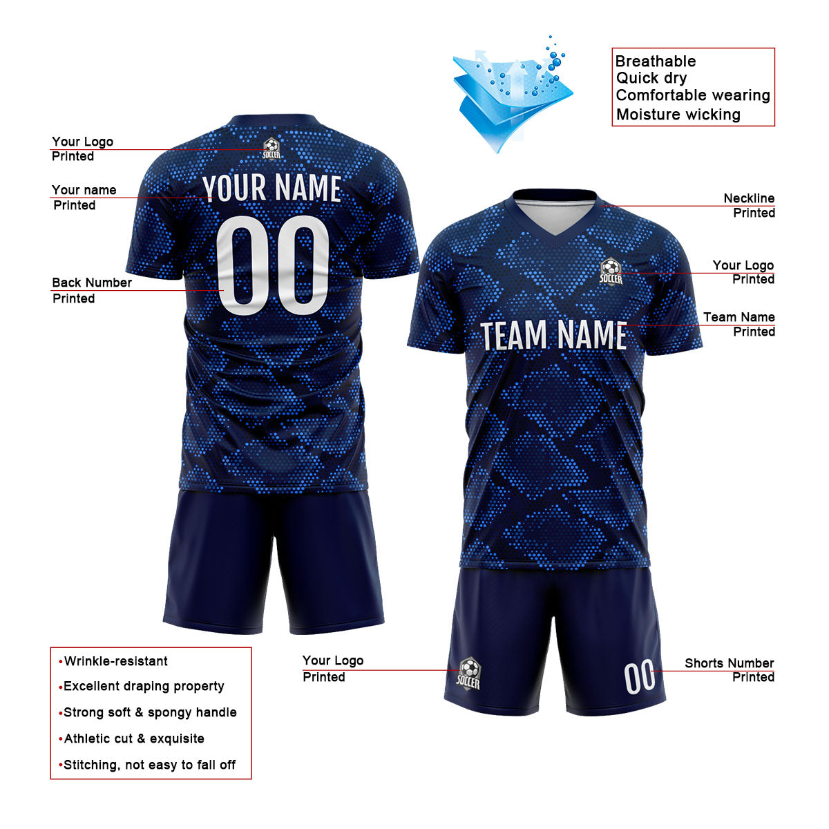 Custom Dark Blue Uniform Jersey Kids Adults Personalized Set Jersey Shirt