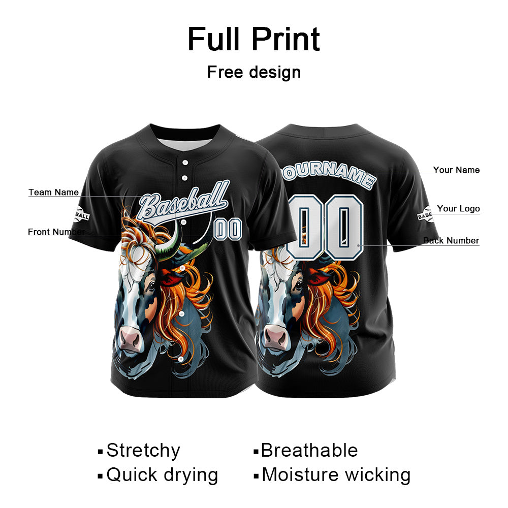 Custom Black Button Down Baseball Jersey for Men Women Adult Youth Print Name Number Logo