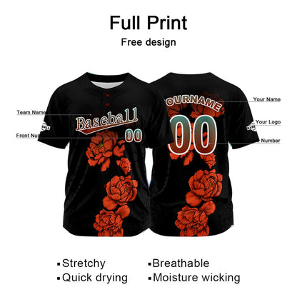 Custom Black Baseball Jersey Print Personalized Name, Number and Logo