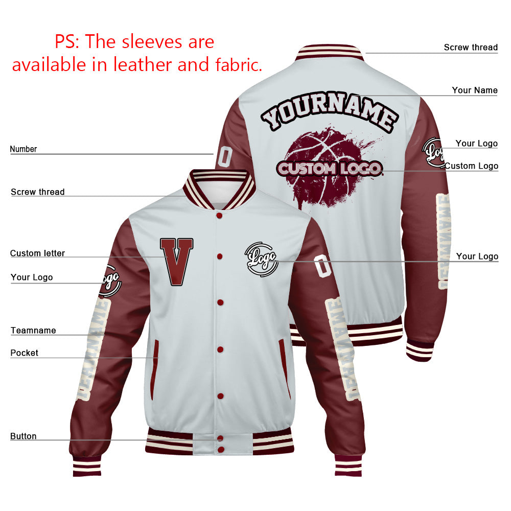 Custom Grey Claret Varsity Jackets for Men Women Youth Personalized Letterman Jackets