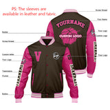Custom Brown Pink Varsity Jackets for Men Women Youth Personalized Letterman Jackets