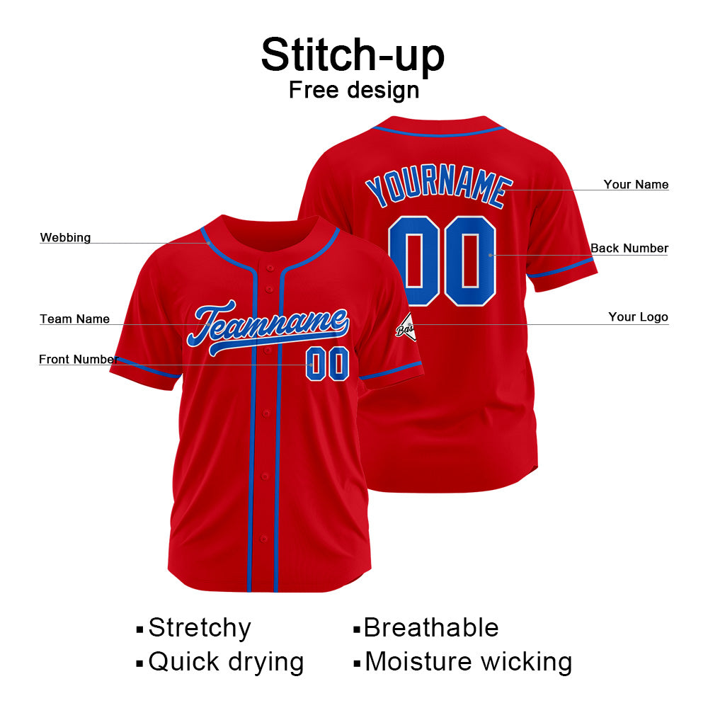 Custom Baseball Jersey Stitched Design Personalized Hip Hop Baseball Shirts Red-Royal