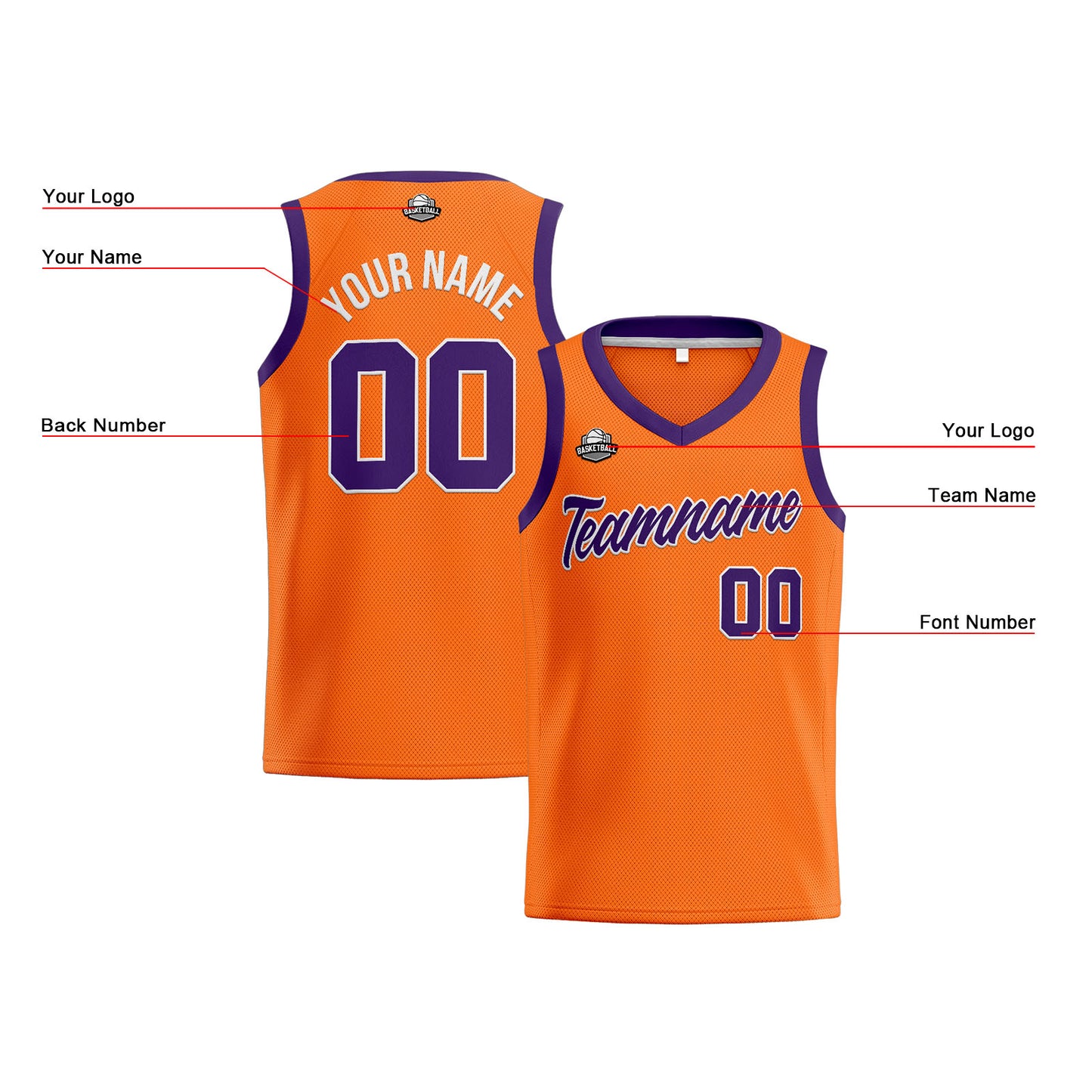 Custom Orange Purple Basketball Jersey for Men Women Adult Youth Stitched Name Number Logo
