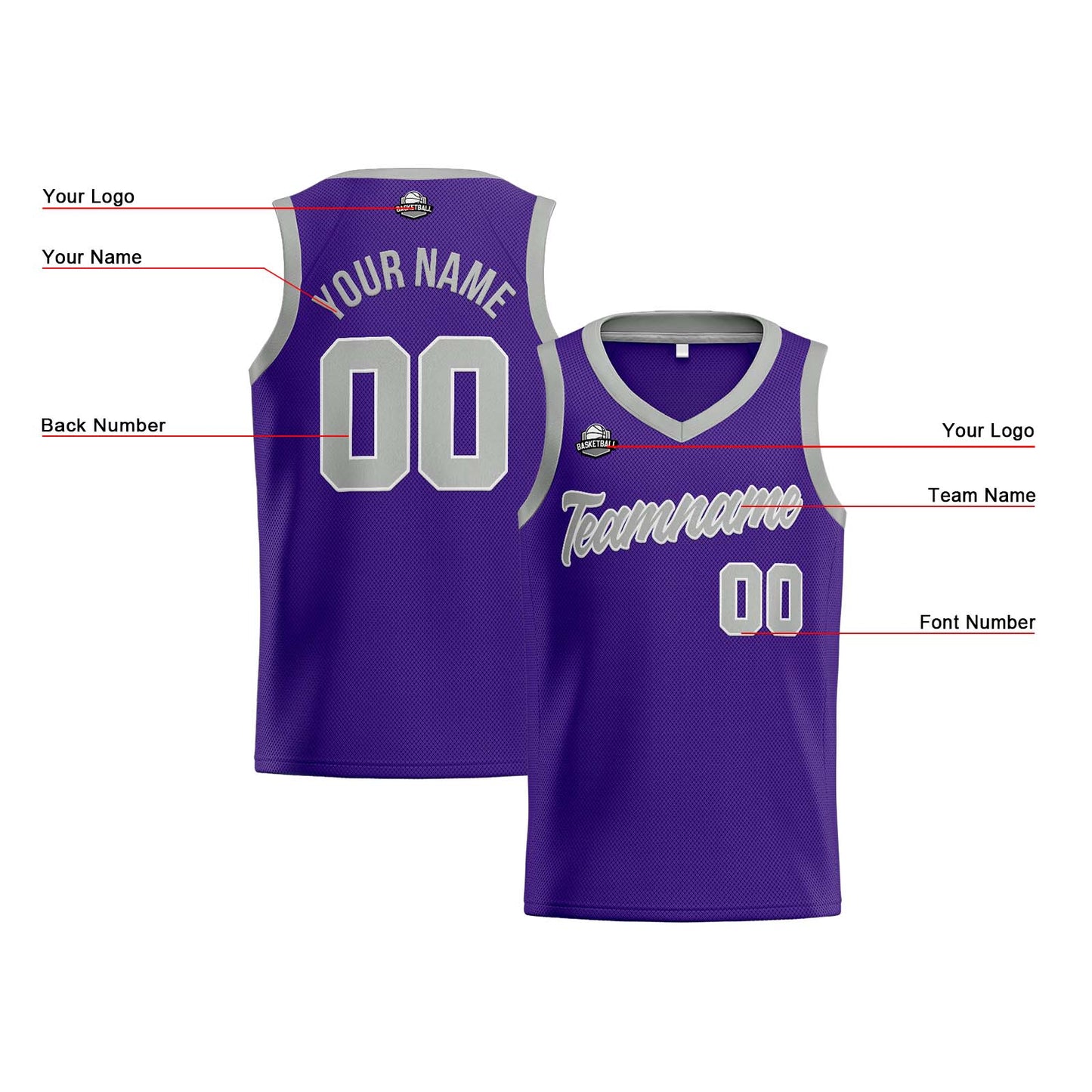 Custom Purple Gray Basketball Jersey for Men Women Adult Youth Stitched Name Number Logo