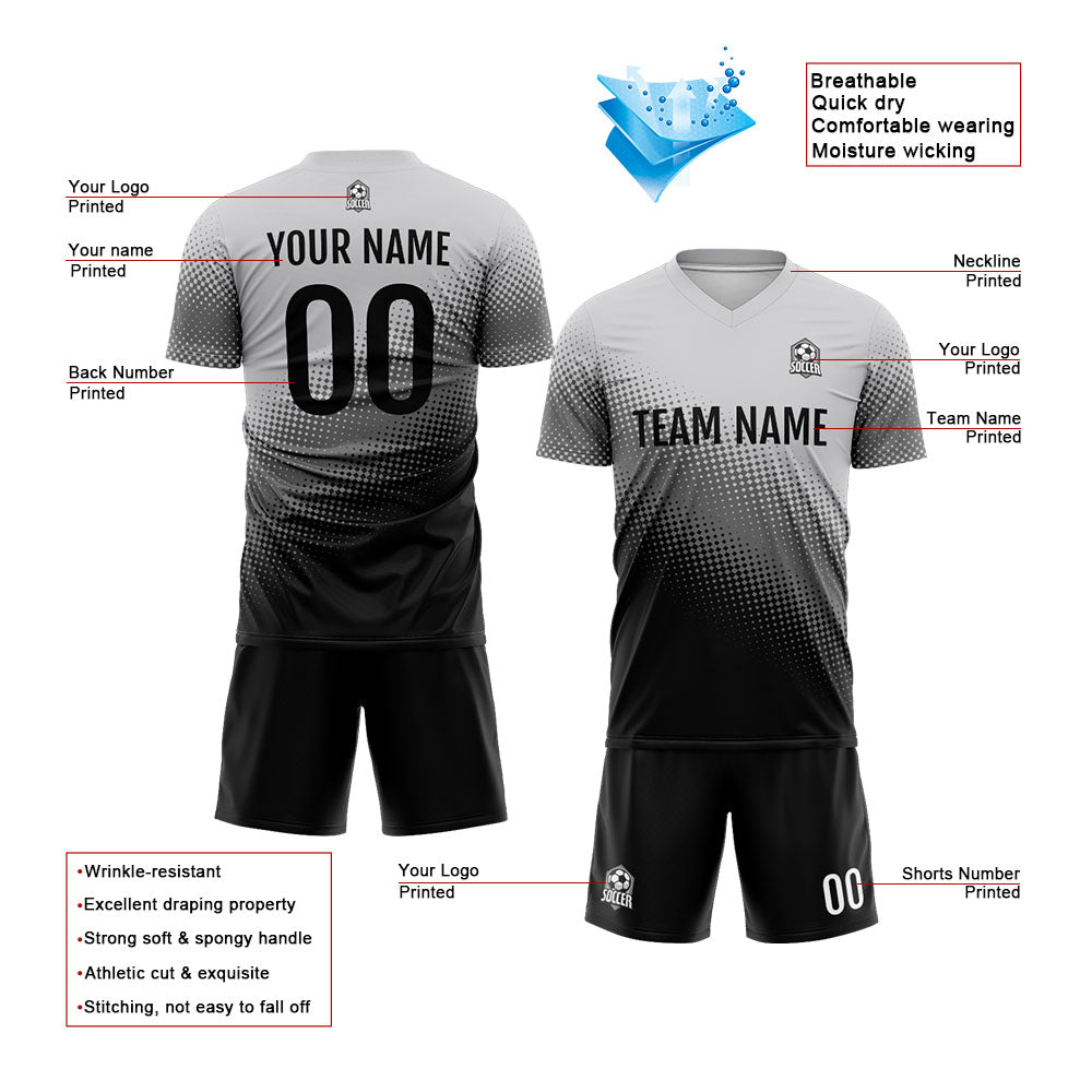 Custom Soccer Uniform Jersey Kids Adults Personalized Set Jersey Black&Grey