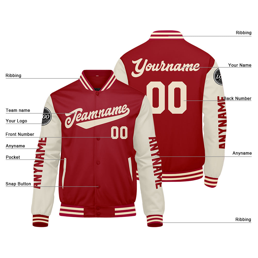 Custom Red Cream Varsity Jackets for Men Women Youth Personalized Letterman Jackets