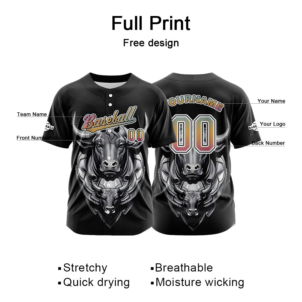 Custom Black Button Down Baseball Jersey for Men Women Adult Youth Print Name Number Logo