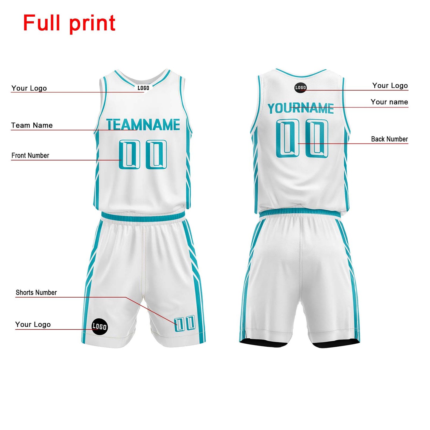 Custom White Sky Blue Basketball Jersey Uniform Suit Printed Your Logo Name Number
