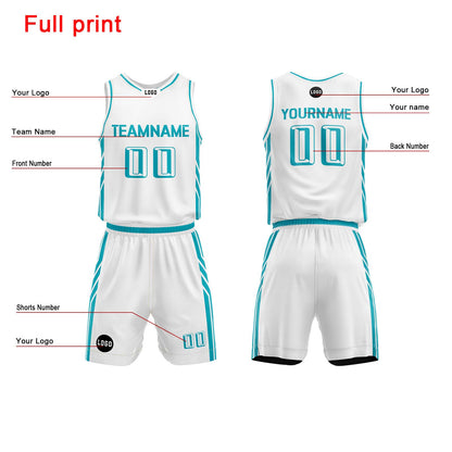 Custom White Sky Blue Basketball Jersey Uniform Suit Printed Your Logo Name Number