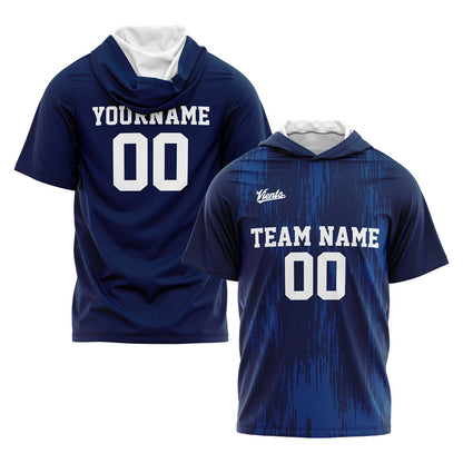 Custom Dark Blue Short Sleeve Hoodies for Men Women Shirts with Hoods Printed Name Logo