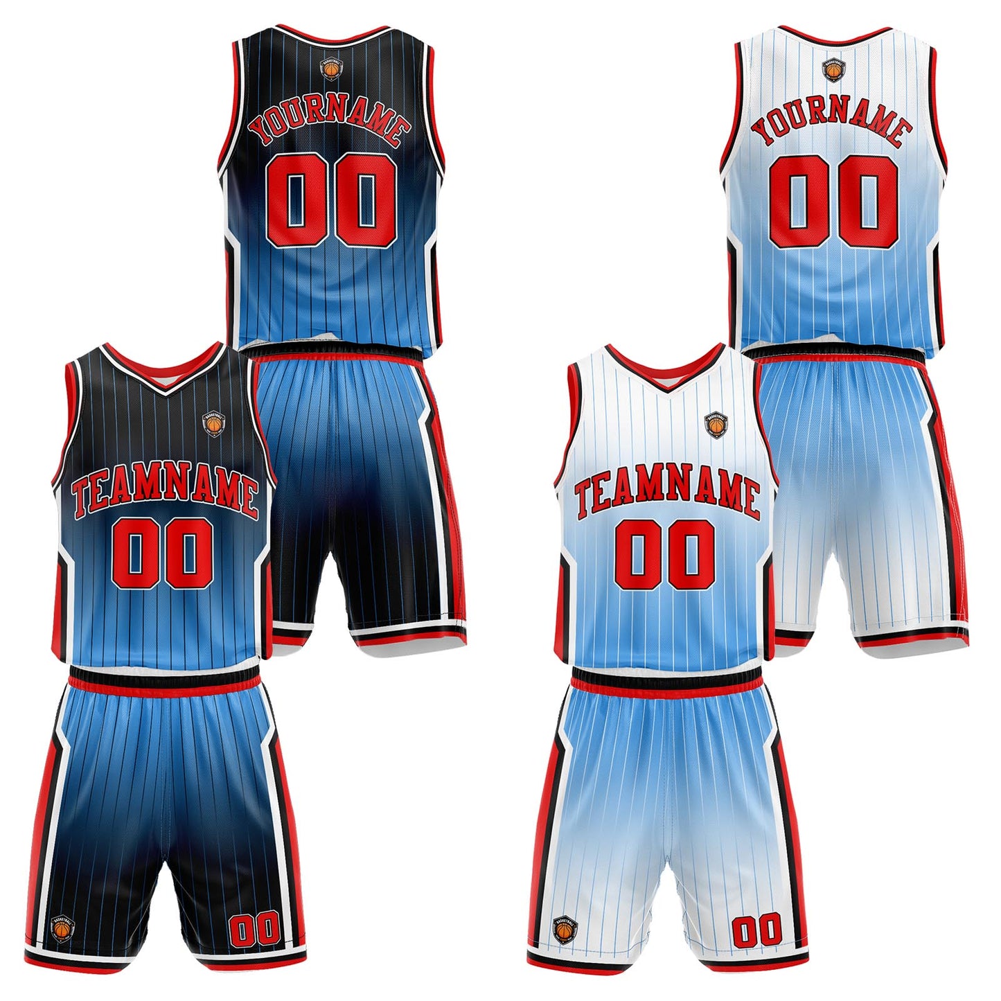 Custom Gradient Lighe Blue Reversible Basketball Suit for Adults and Kids Personalized Jersey