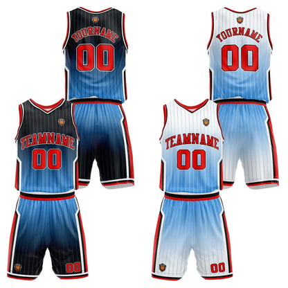 Custom Gradient Lighe Blue Reversible Basketball Suit for Adults and Kids Personalized Jersey