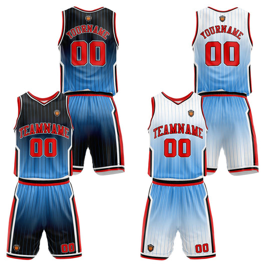 Custom Gradient Lighe Blue Reversible Basketball Suit for Adults and Kids Personalized Jersey