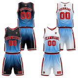 Custom Gradient Lighe Blue Reversible Basketball Suit for Adults and Kids Personalized Jersey