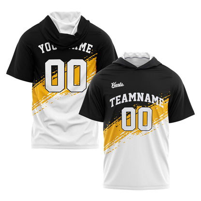 Custom Black Yellow White Hooded T-Shirt Short Sleeve Hoodies for Men Women Shirts with Hoods Printed Name Logo