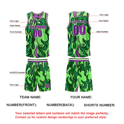 Custom Green Purple Reversible Basketball Suit for Adults and Kids Personalized Jersey