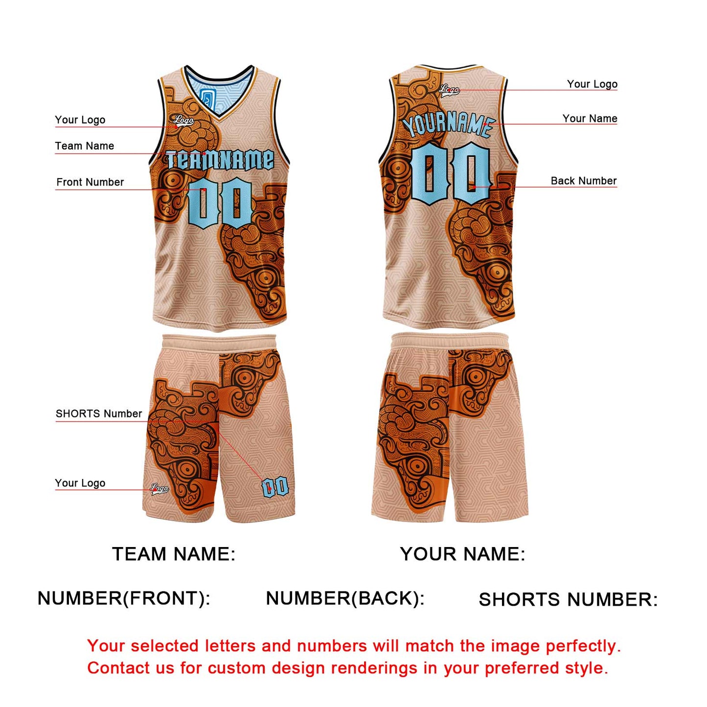 Custom Orange Light Blue Reversible Basketball Suit for Adults and Kids Personalized Jersey