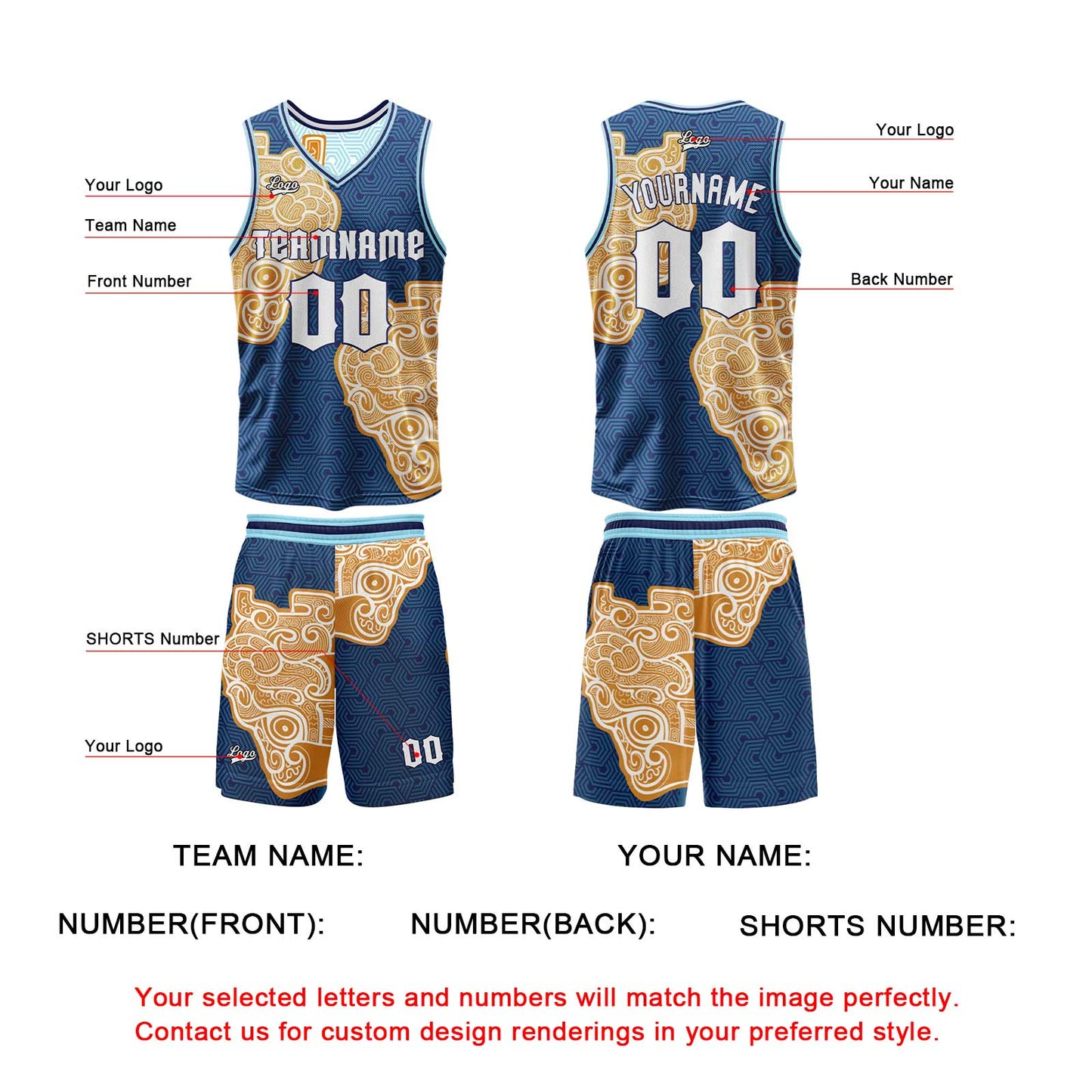 Custom Navy Light Blue Reversible Basketball Suit for Adults and Kids Personalized Jersey