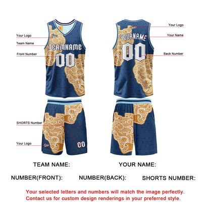 Custom Navy Light Blue Reversible Basketball Suit for Adults and Kids Personalized Jersey