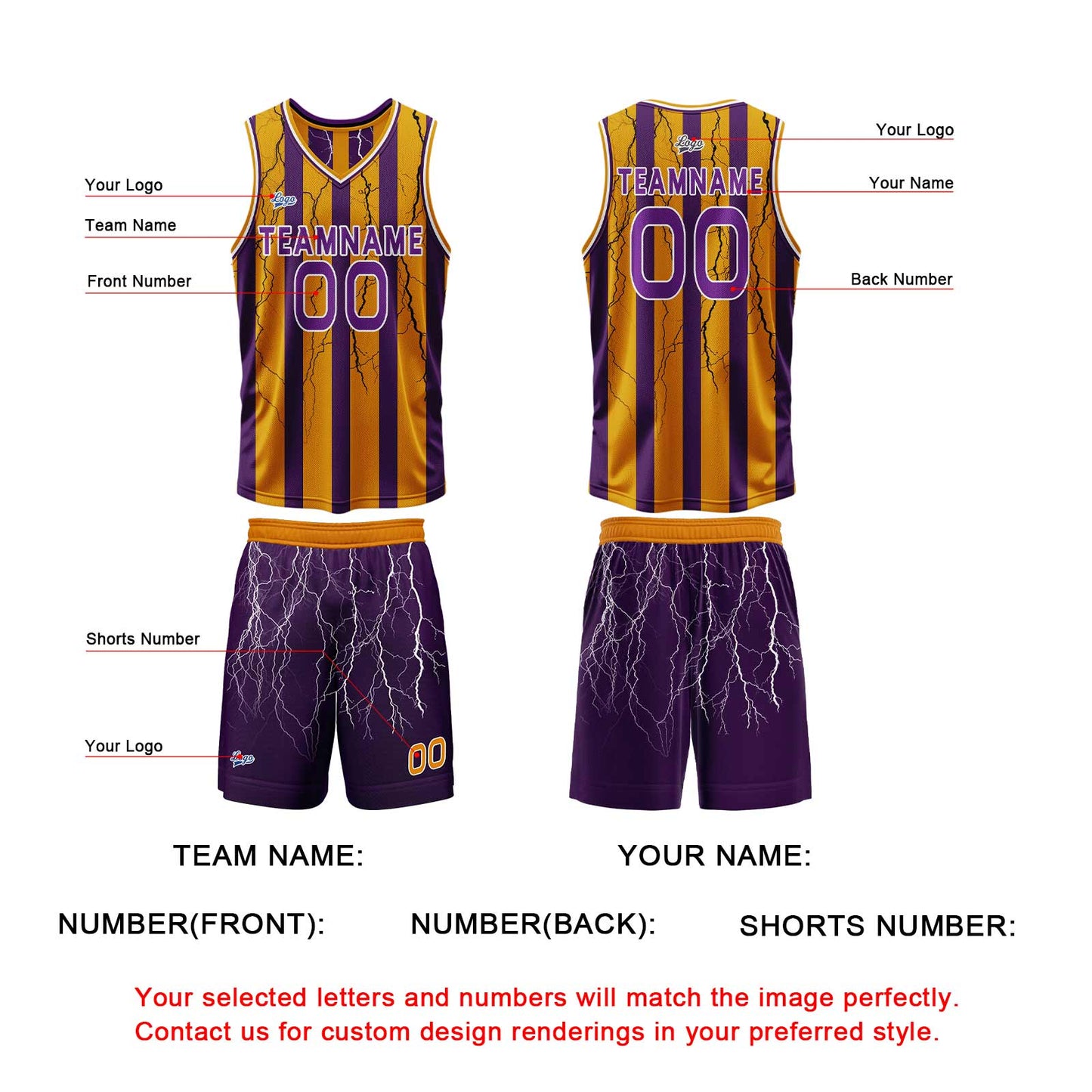 Custom Purple Orange Reversible Basketball Suit for Adults and Kids Personalized Jersey