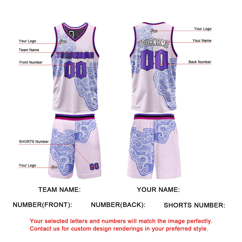 Custom Purple Reversible Basketball Suit for Adults and Kids Personalized Jersey