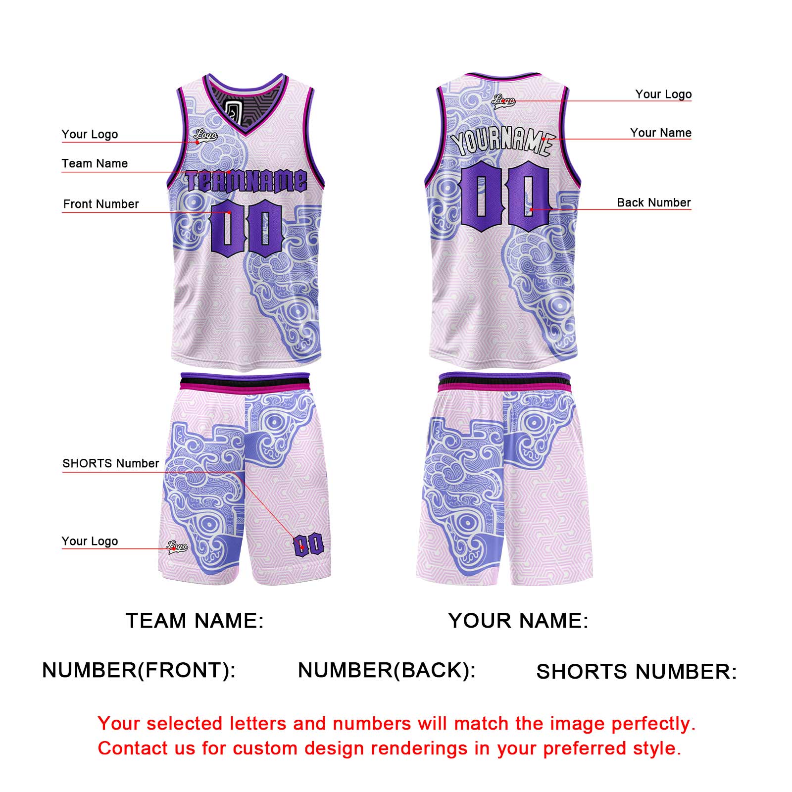 Custom Purple Reversible Basketball Suit for Adults and Kids Personalized Jersey