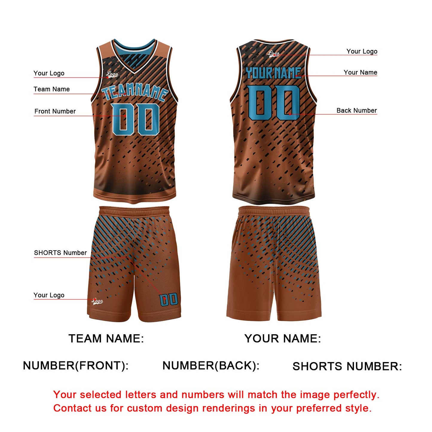 Custom Brown Blue Reversible Basketball Suit for Adults and Kids Personalized Jersey