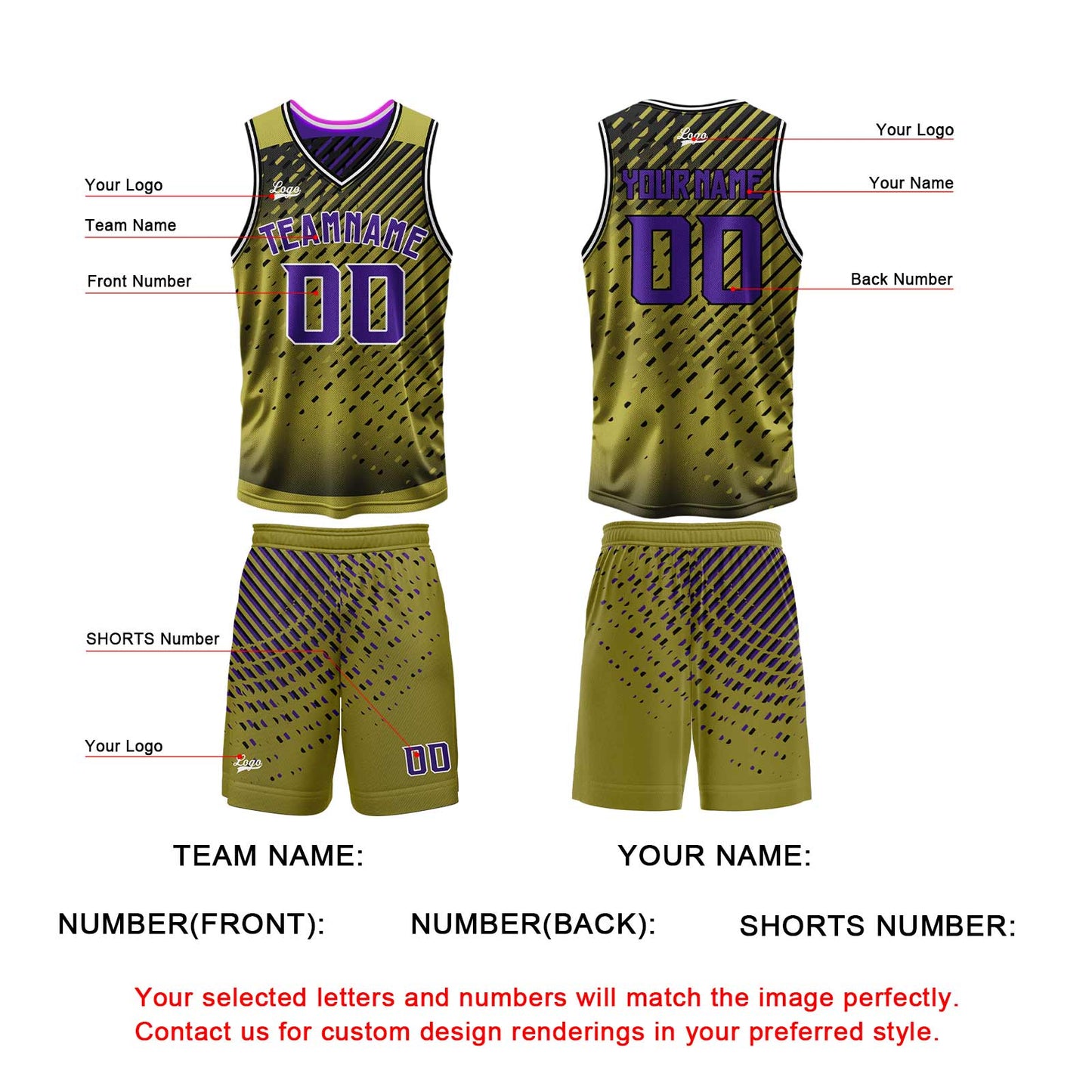 Custom Gold Purple Reversible Basketball Suit for Adults and Kids Personalized Jersey