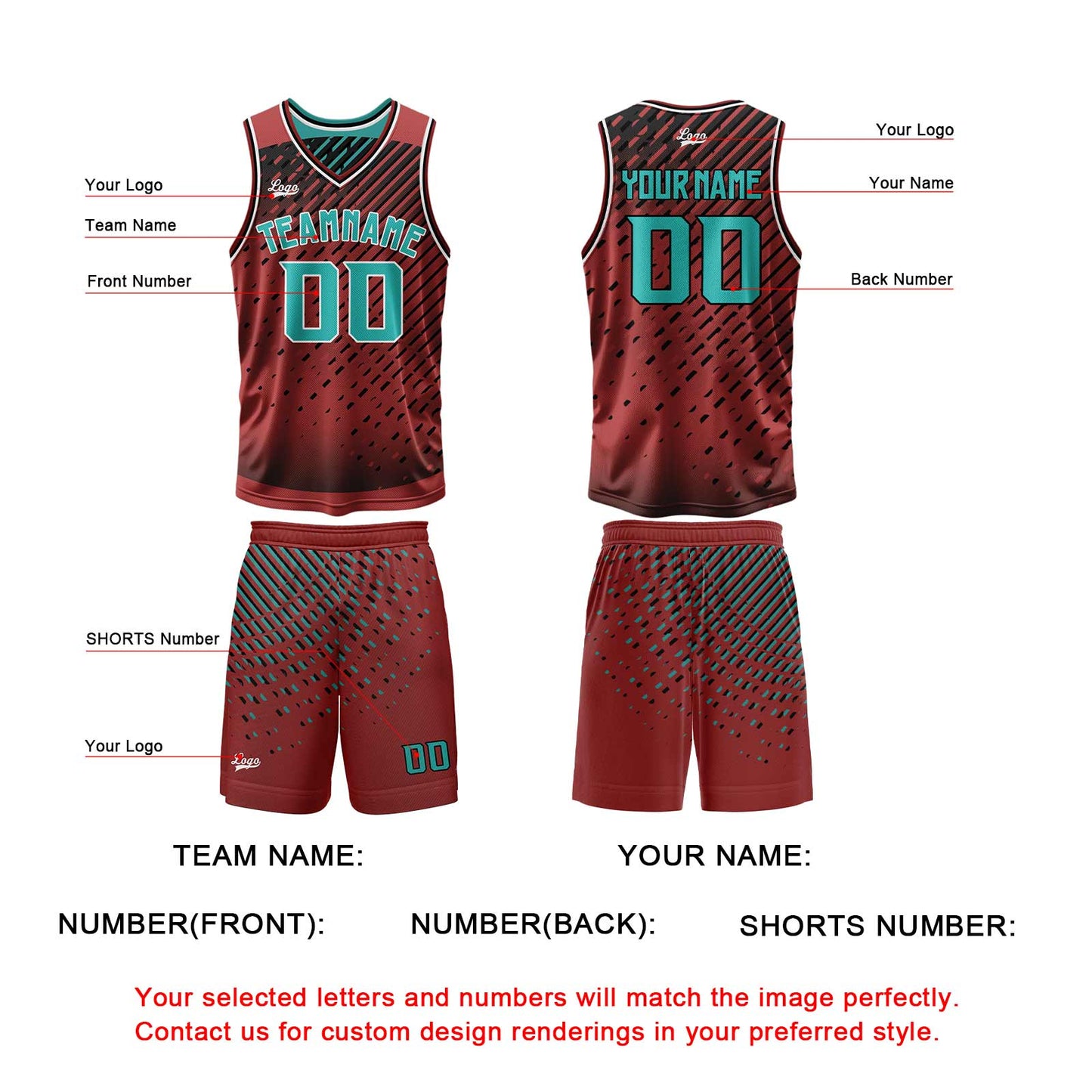 Custom Cyan Red Reversible Basketball Suit for Adults and Kids Personalized Jersey