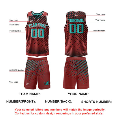 Custom Cyan Red Reversible Basketball Suit for Adults and Kids Personalized Jersey