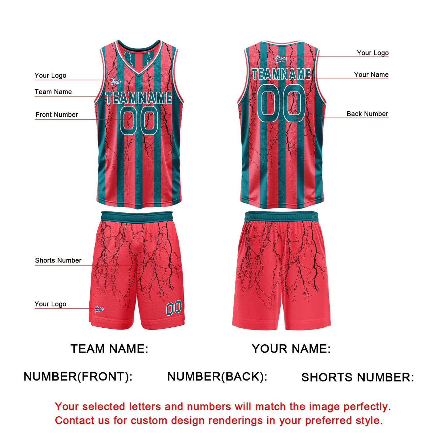 Custom Red Midnight Green Reversible Basketball Suit for Adults and Kids Personalized Jersey