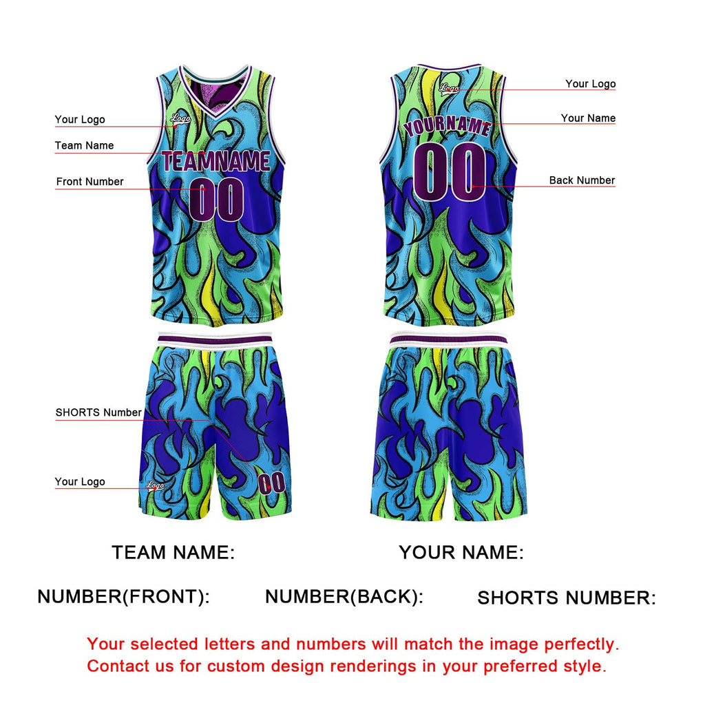 Custom Blue Purple Reversible Basketball Suit for Adults and Kids Personalized Jersey