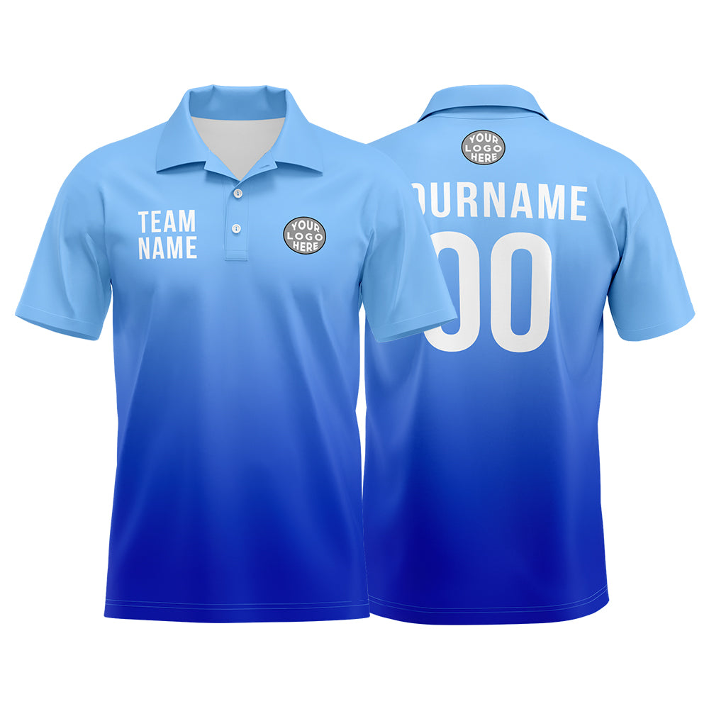 Custom Light Blue Royal Football Gradient Polo Shirts  Add Your Unique Logo/Name/Number