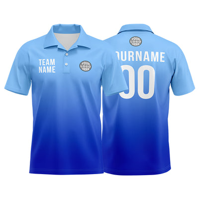 Custom Light Blue Royal Football Gradient Polo Shirts  Add Your Unique Logo/Name/Number