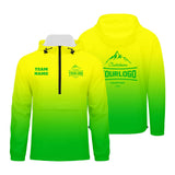 Custom Yellow Green Windproof Softshell  Hooded Jacket - Lightweight Full - Zip, Full Print Logos & Texts