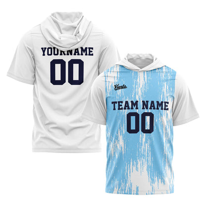 Custom White Light Blue Short Sleeve Hoodies for Men Women Shirts with Hoods Printed Name Logo